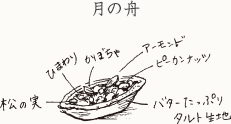 月の船：松の実、ひまわり、かぼちゃ、アーモンド、ピーカンナッツ、バターたっぷりタルト生地